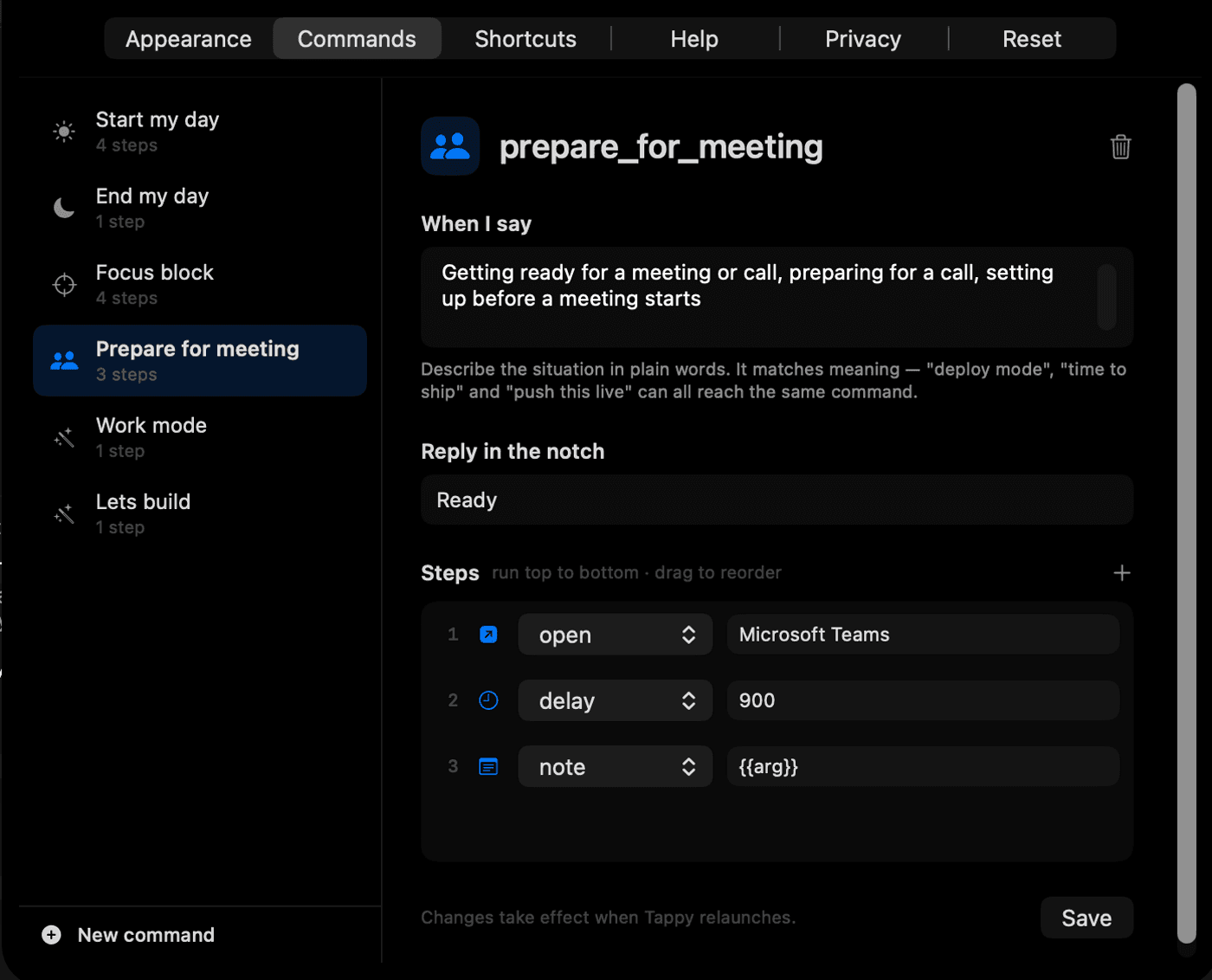 SCREENSHOT · the Commands editor